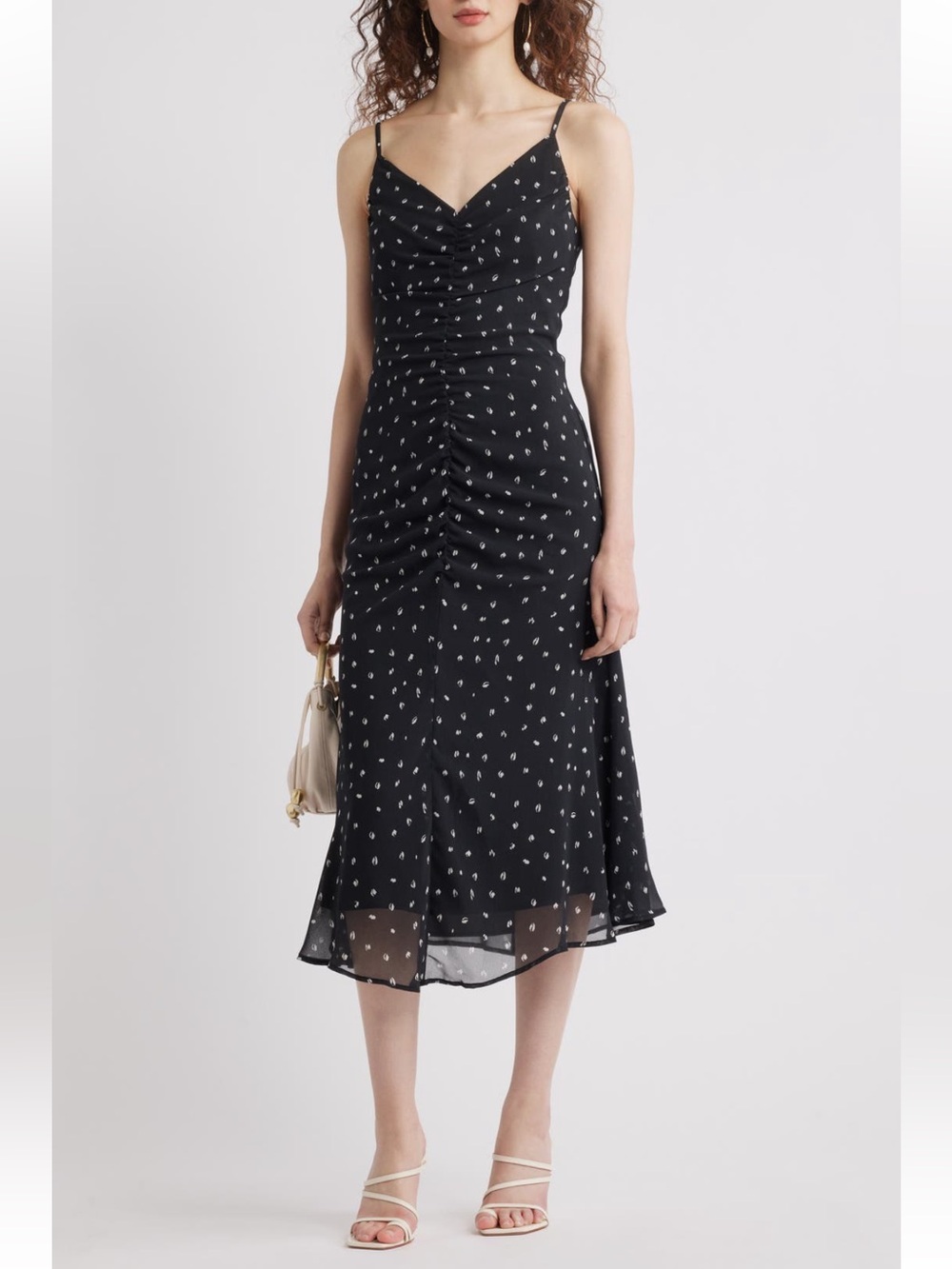 CHELSEA28 Gathered V-Neck Midi Dress Size Large NWT